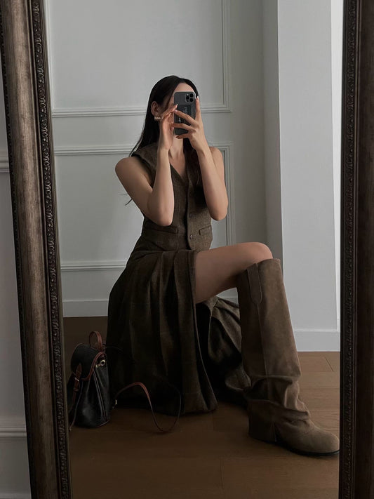 Suede Western Slouchy Knee-High Boots | 復古麂皮牛仔堆堆靴