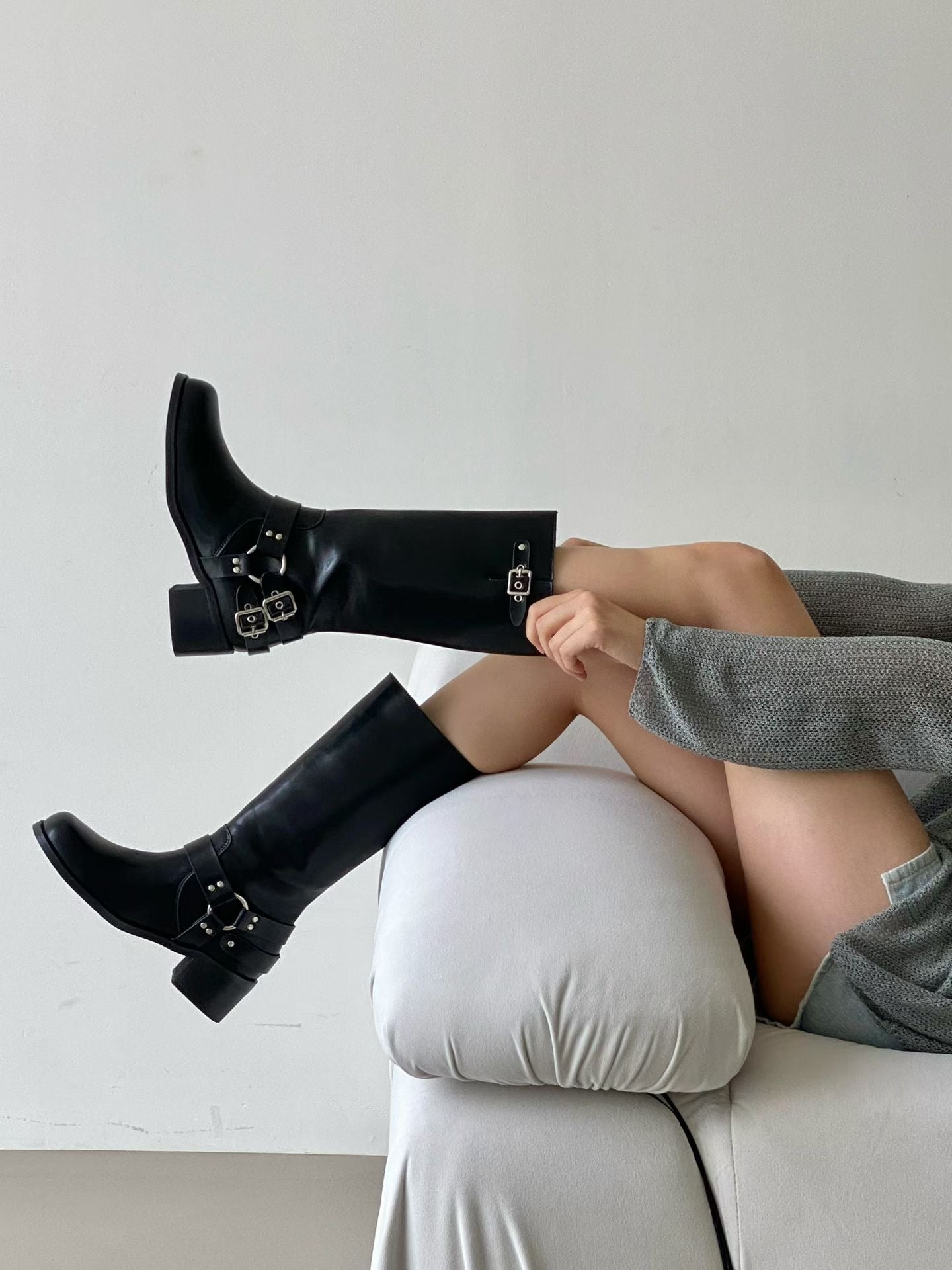 Leather Harness Biker Boots | 復古金屬環扣皮質機車長靴 (Classic Black / Vintage Brown)
