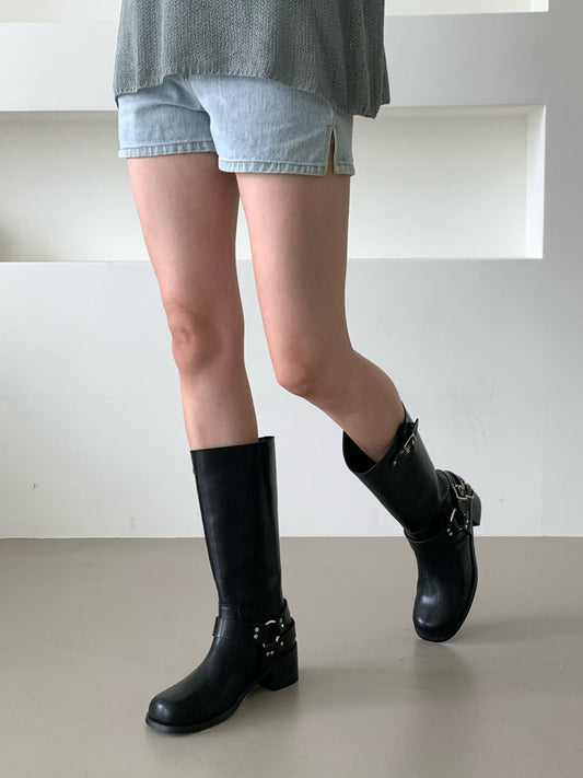 Leather Harness Biker Boots | 復古金屬環扣皮質機車長靴 (Classic Black / Vintage Brown)