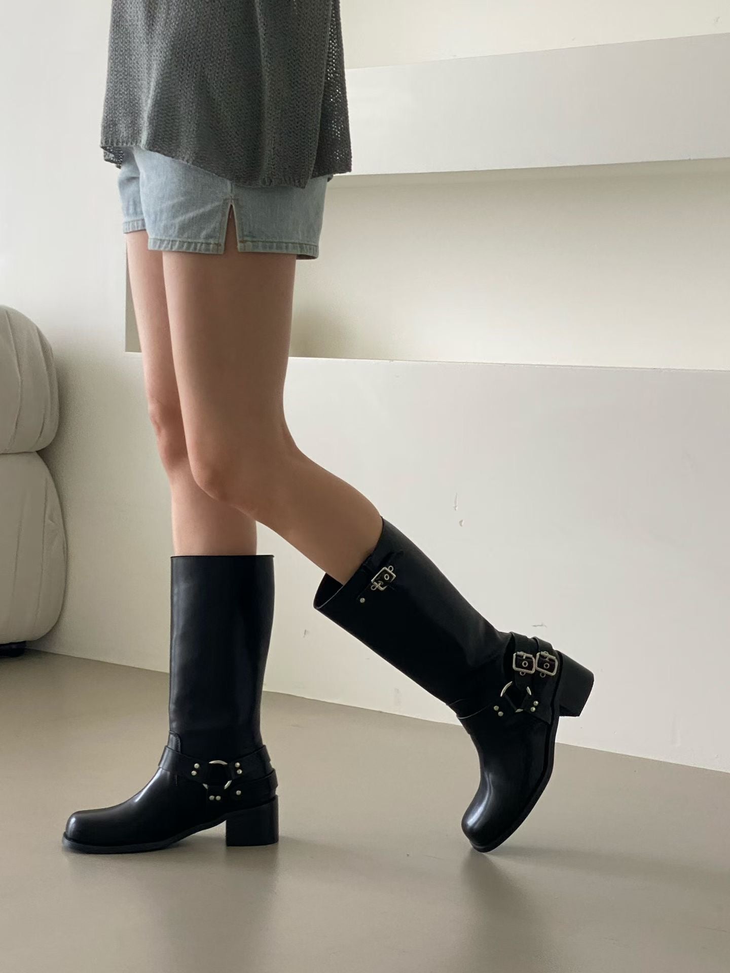 Leather Harness Biker Boots | 復古金屬環扣皮質機車長靴 (Classic Black / Vintage Brown)