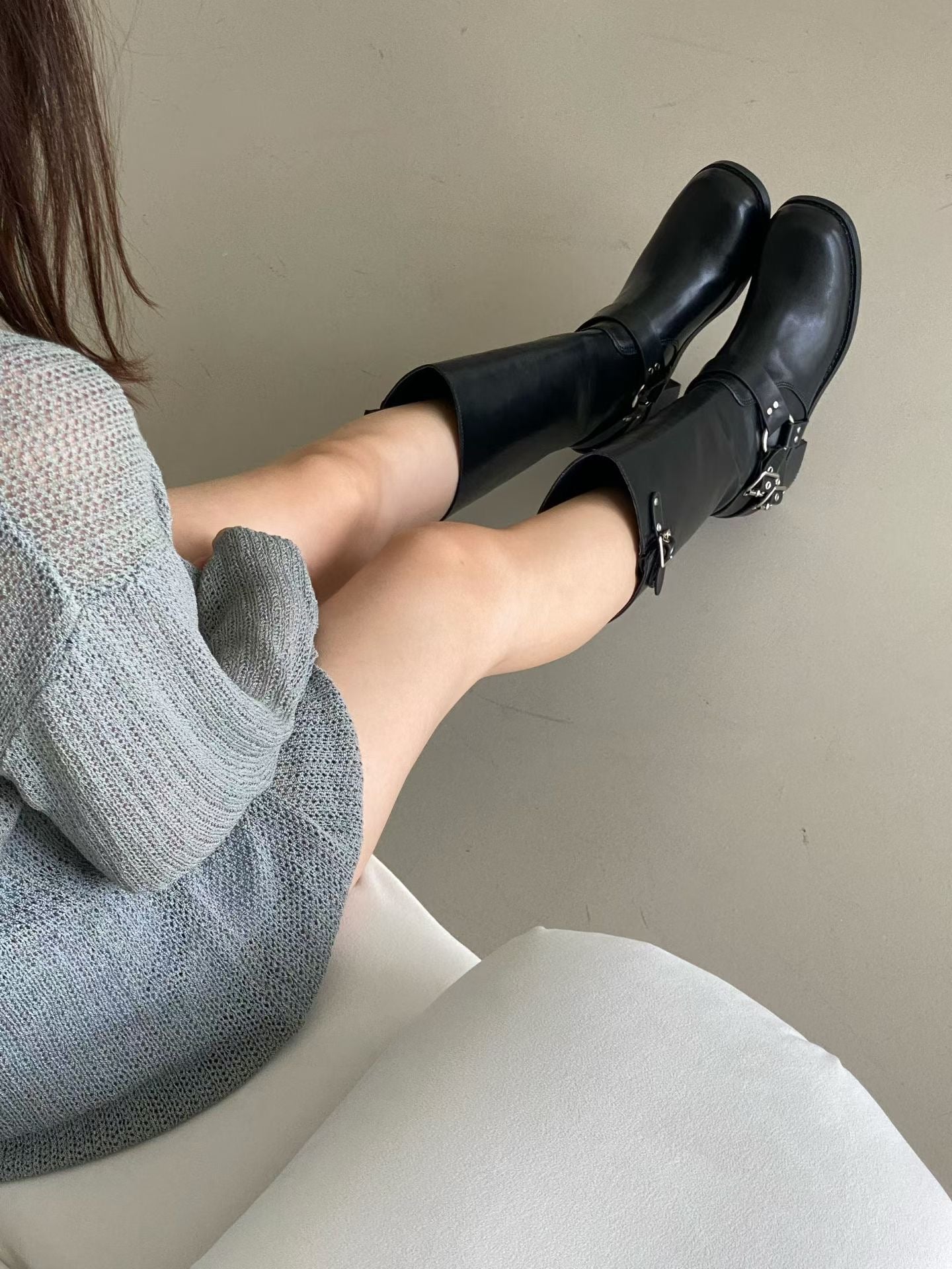 Leather Harness Biker Boots | 復古金屬環扣皮質機車長靴 (Classic Black / Vintage Brown)