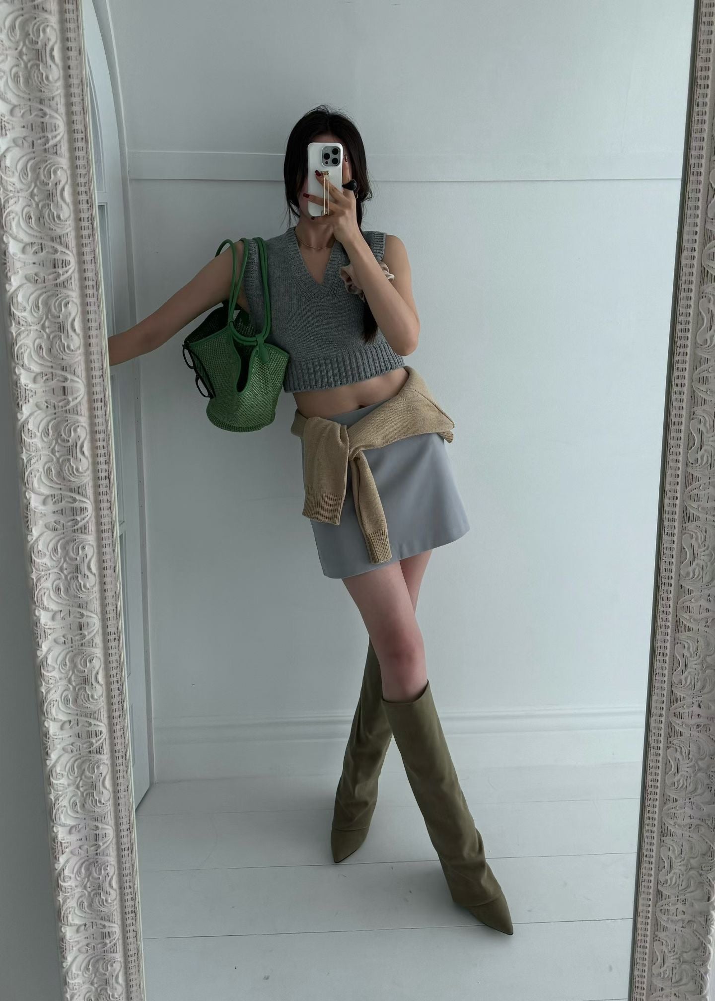 Suede Fold-Over Pointed Toe Boots | 法式麂皮反折尖頭高跟長靴 (Olive Green / Noir Black)